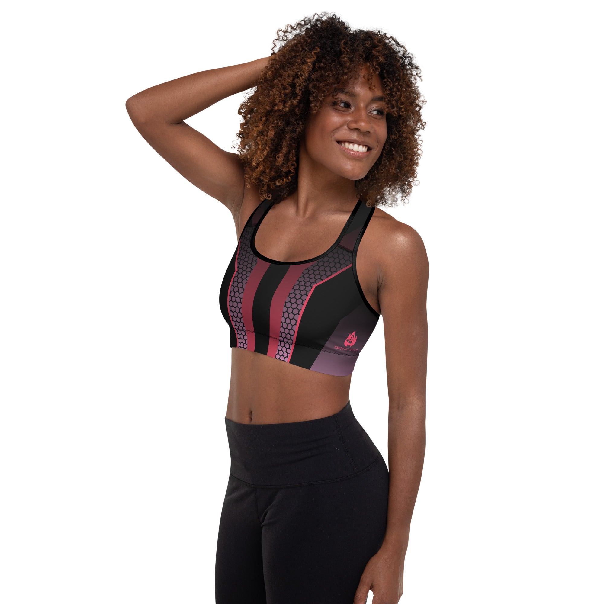 Black and Pink designed Padded Sports Bra